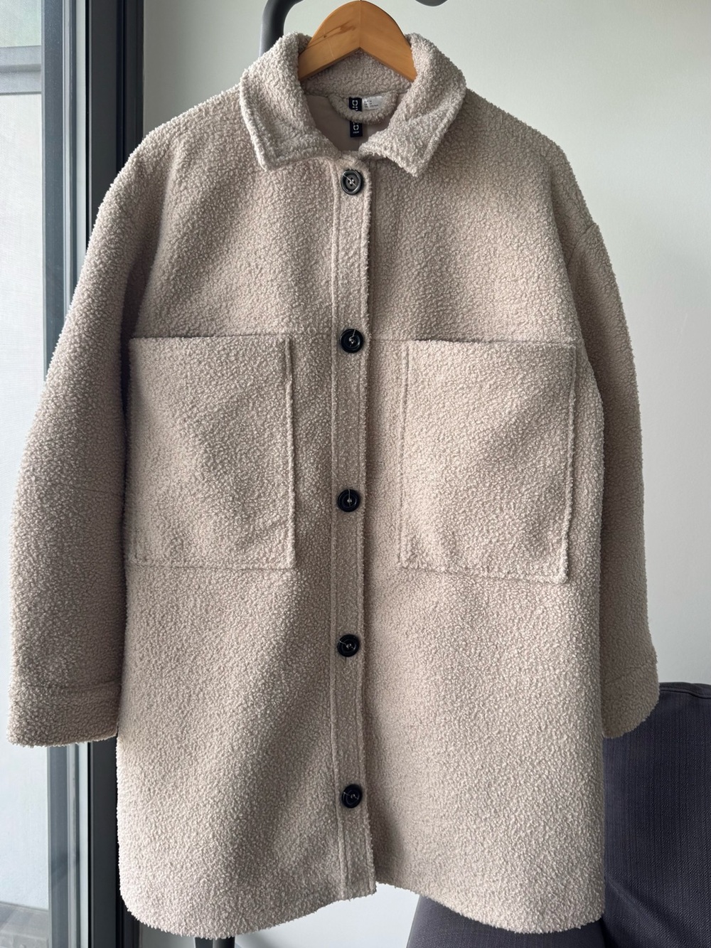 Teddy Sherpa Button-Up Coat in Light Beige